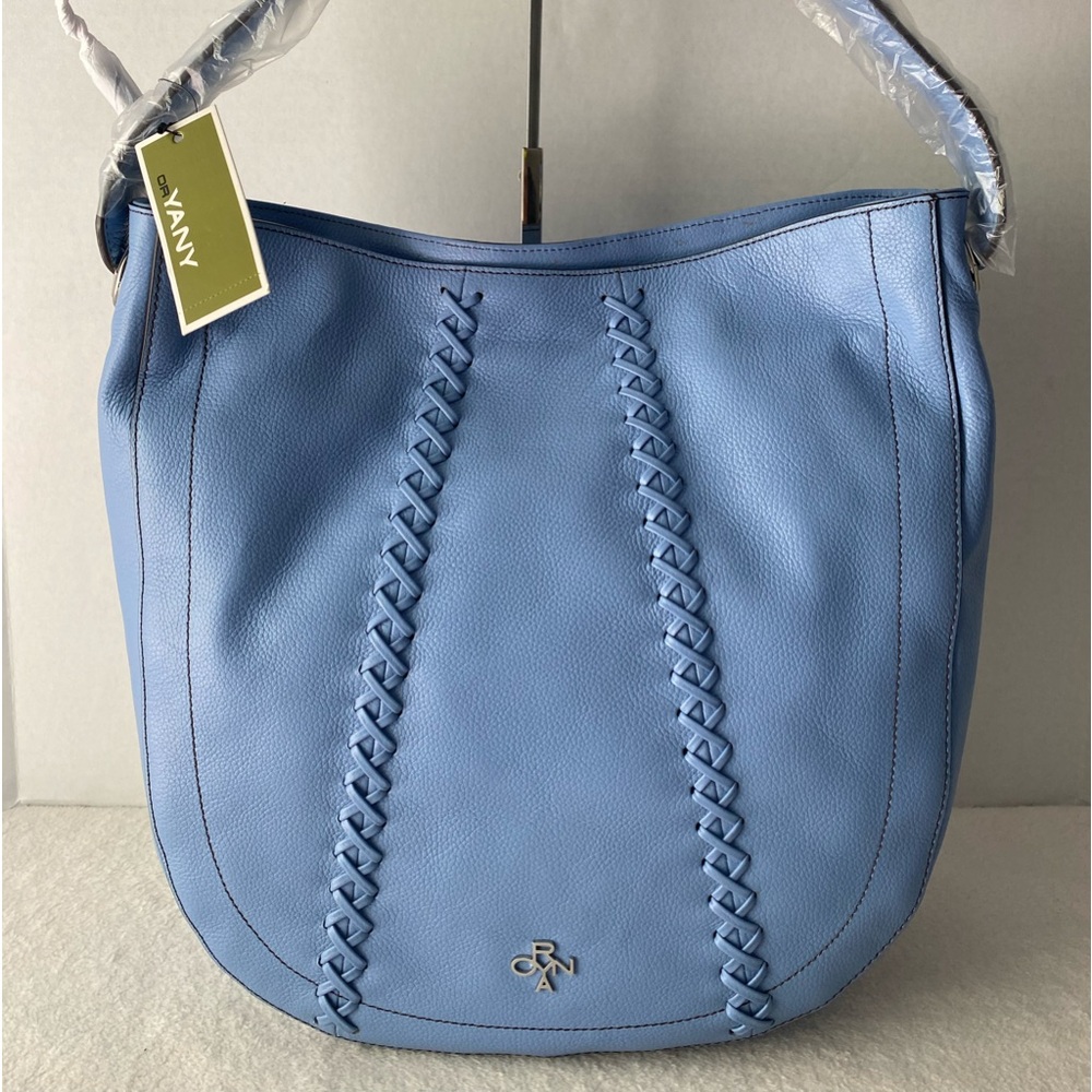 NEW orYANY BABY BLUE Leather Handbag /Shoulder Bag WITH WHIPSTITCH DETAIL